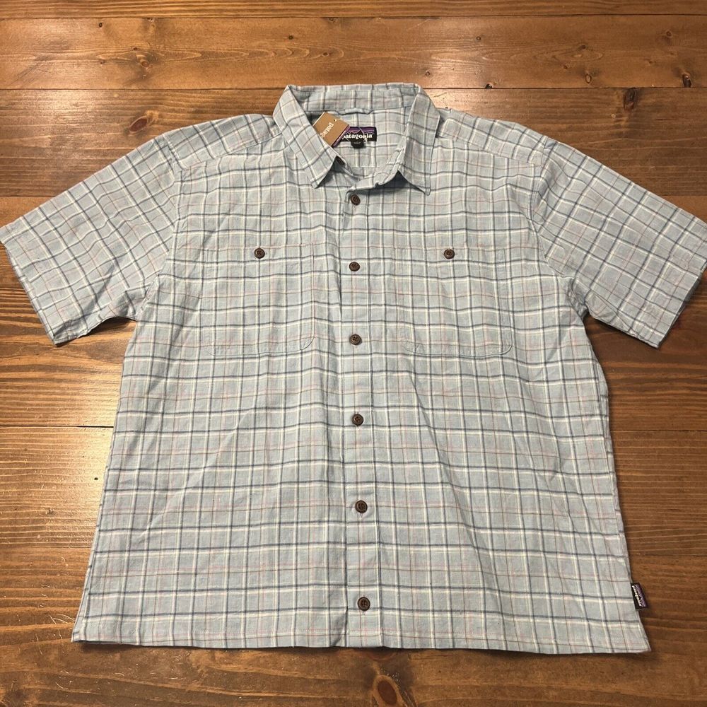 Patagonia Shirt Mens Hemp Cotton Back Step Camp Shirt Large Blue Plaid NWT
